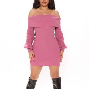Pink Off the Shoulder Long Sleeve Sweater Dress | Fashion Nova